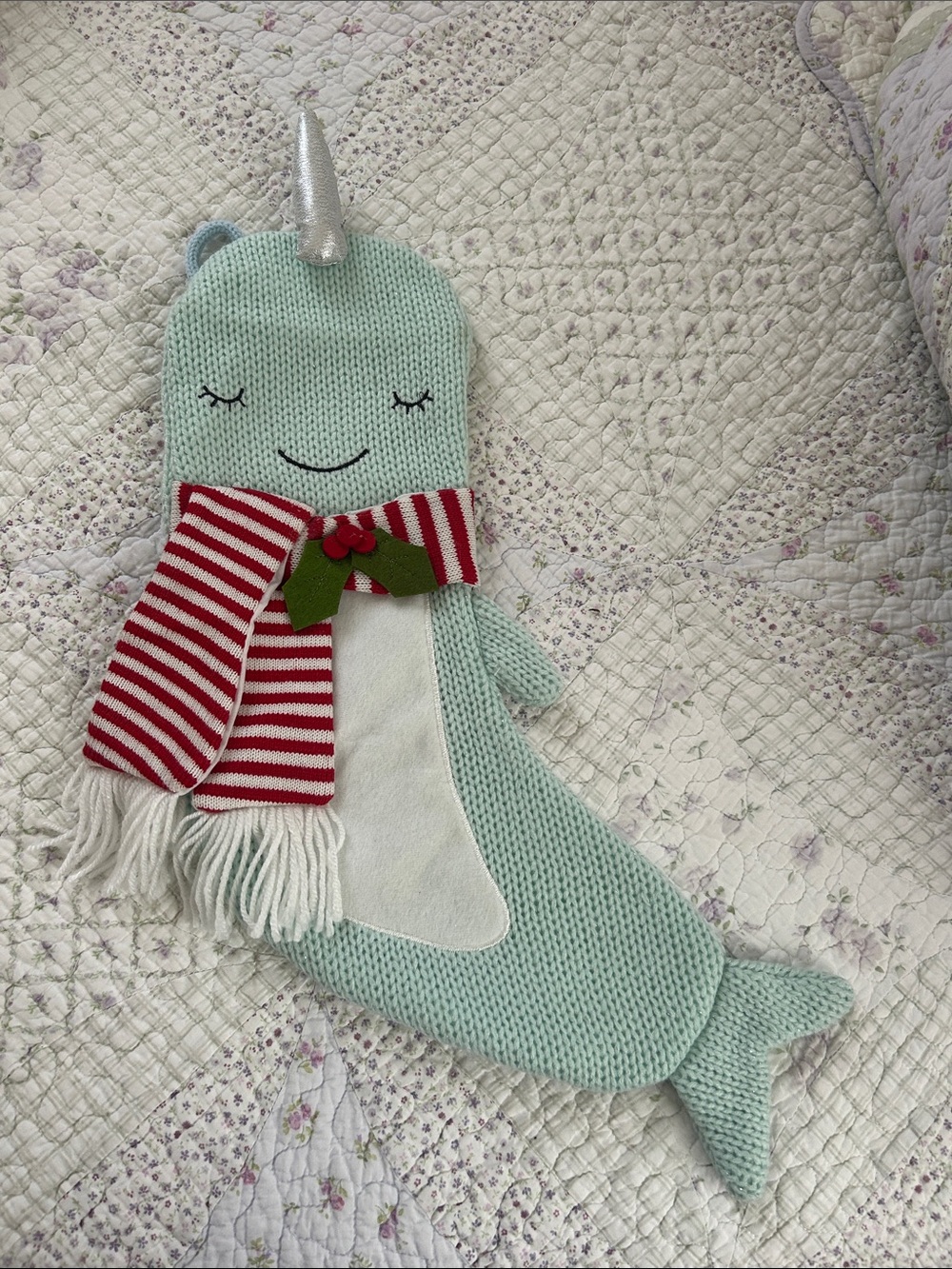 Hobby Lobby Narwhal Whale Candy Cane Scarf Knit Stocking NWOT 🐋🎄✨